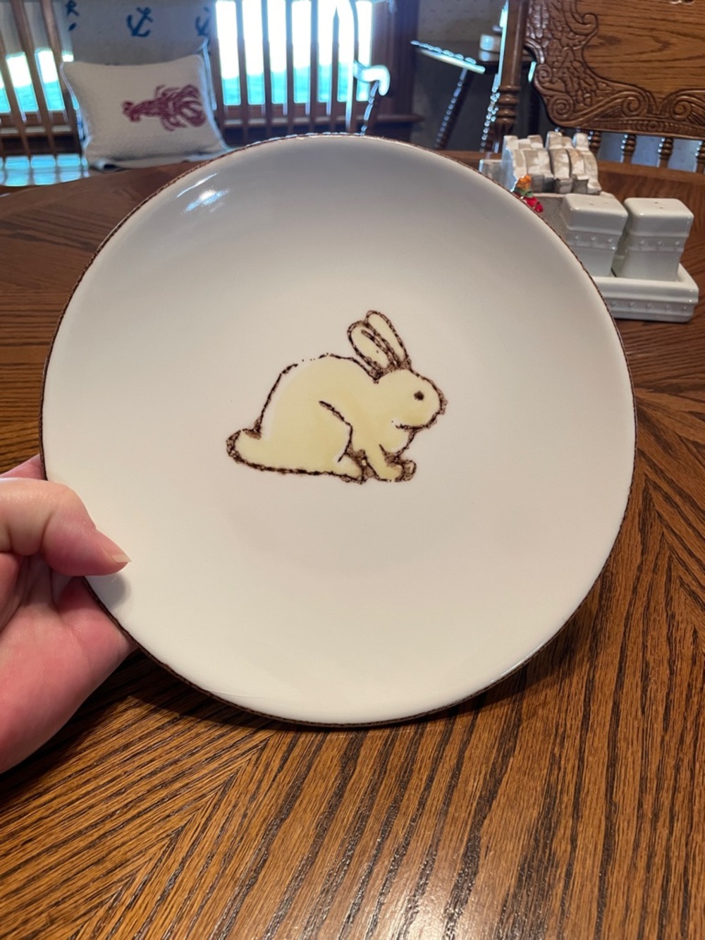 Yellow Rabbit Ceramic Luncheon Plate 8.5" Rustic Farmhouse Style